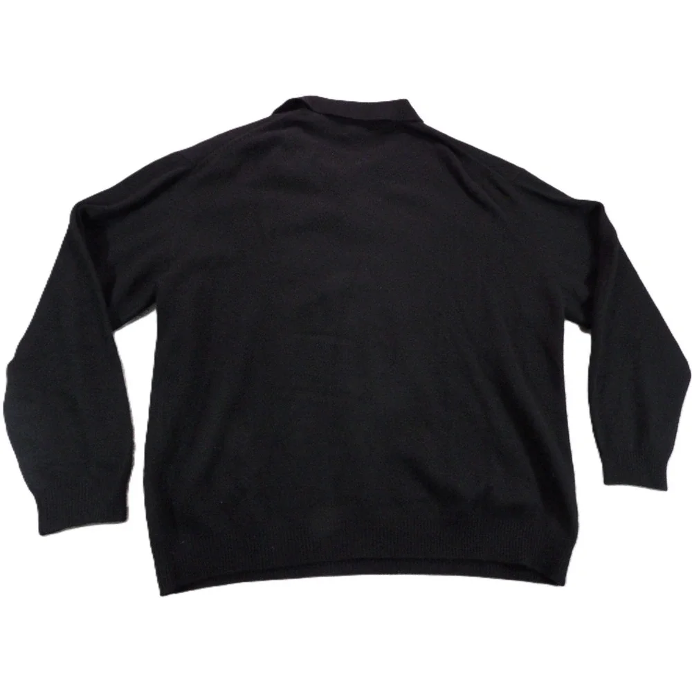 Alan Flusser Cashmere Polo Sweater Men XL Black Long Sleeve Button Neck Knit Top